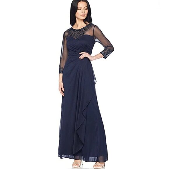 NWOT Alex Evenings Women's Long A-Line Sweetheart Neck Rhinestone Beaded Size 12 - Picture 1 of 10